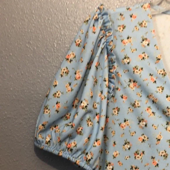 NEW Topshop Jersey midi dress pale blue women’s 6 floral cottagecore ruffle - Picture 8 of 16